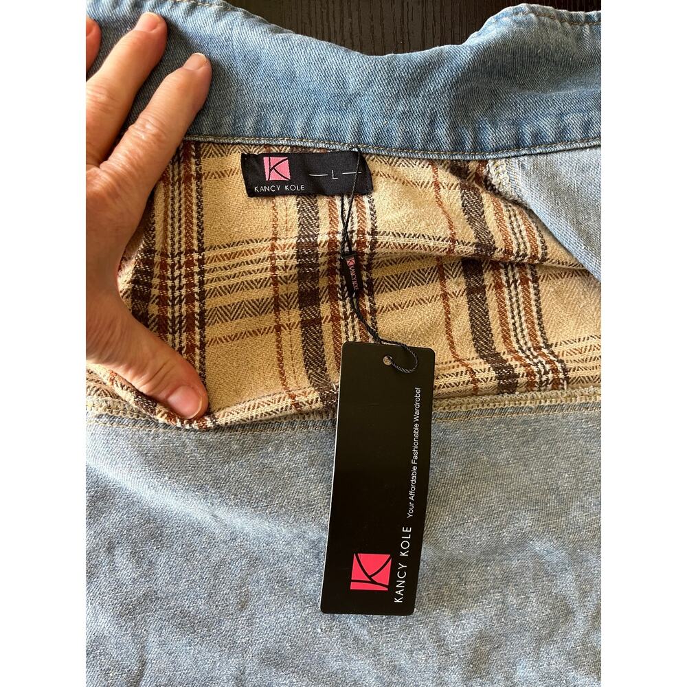 NWT Kancy Kole Boho Patchwork Flannel and Denim Shacket/Jacket - Picture 9 of 9